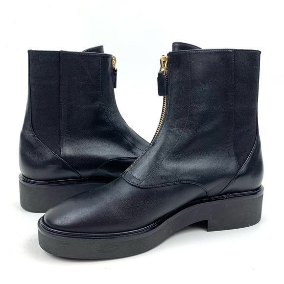 Stuart Weitzman Boots Black Leather Zip Front Ankle Bootie Low Heel Size 36.5 6 - Picture 5 of 10